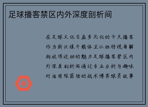 足球播客禁区内外深度剖析间