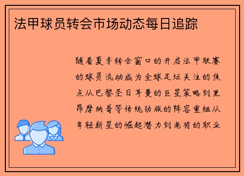 法甲球员转会市场动态每日追踪